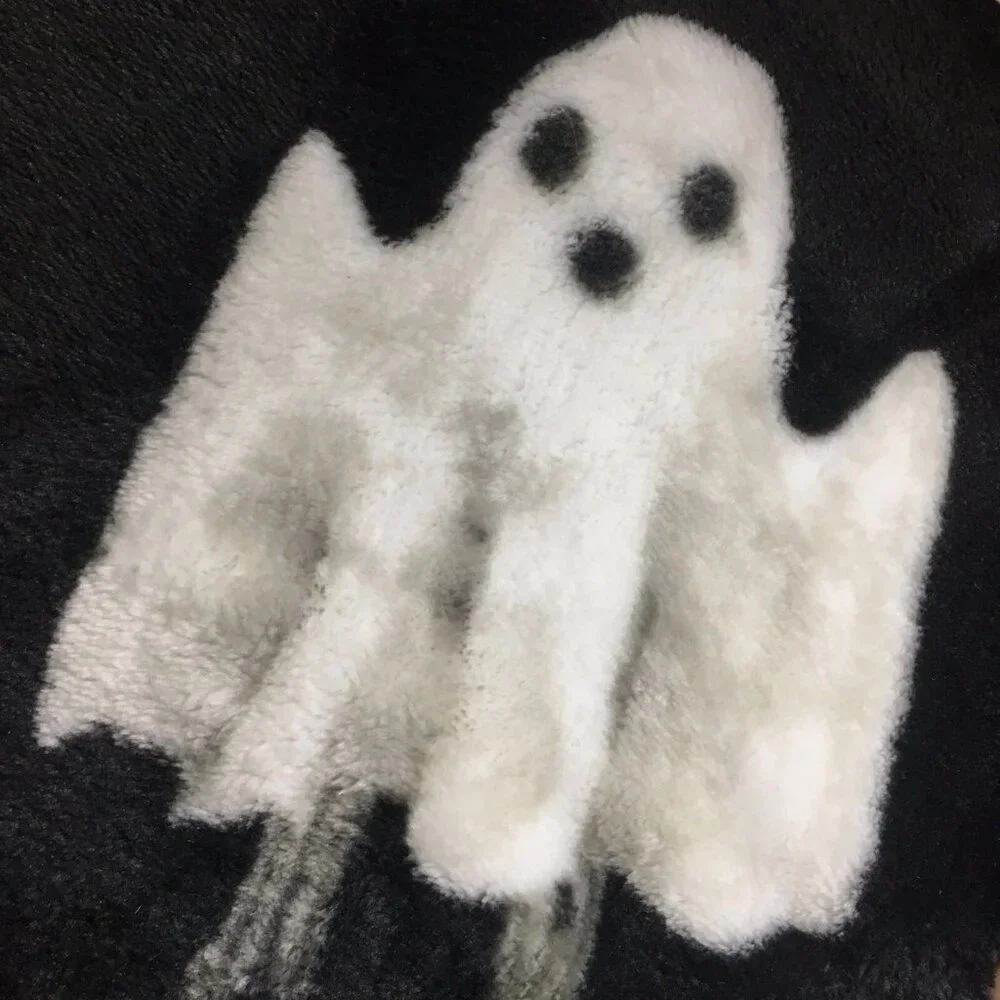 Rae Dunn BOO Halloween Black QUEEN Throw Blanket Ghost Pumpkin Jack-O-Lantern